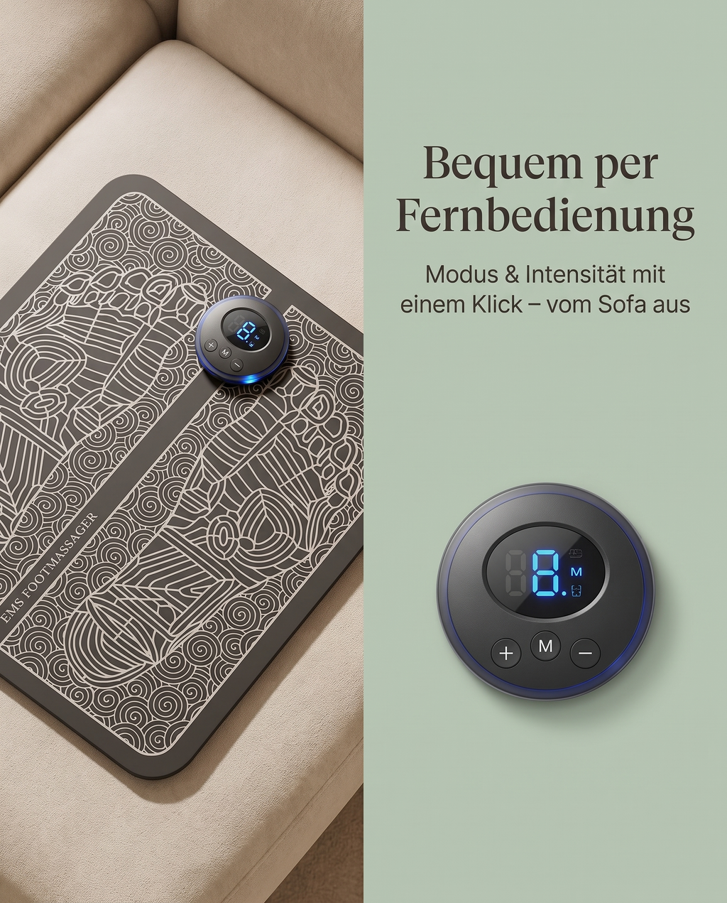 LegRelax – bequeme Steuerung per Fernbedienung mit blauem Display